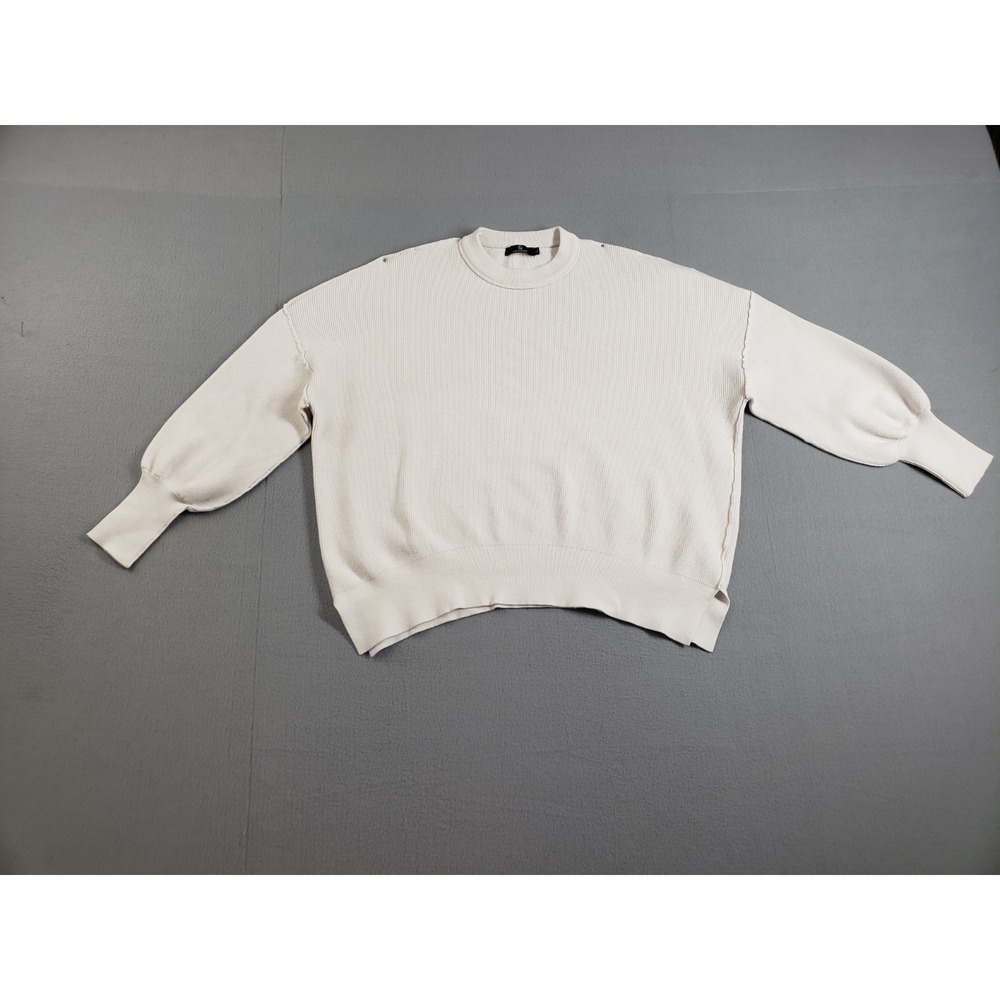 Lillusory Women Sweaters L White Crew Neck Dropped Shoulders Oversized Casual
